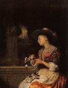 Godfried Schalcken Young Woman Weaving a Garland oil painting reproduction